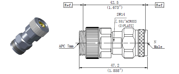 Microwave RF adapters APC-7 or 7mm to N Male