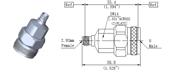 Microwave  RF  adapters N Male to 2.92mm Female