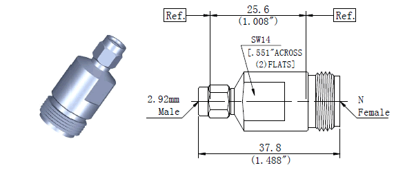 Microwave  RF  adapters N Female to 2.92mm Male