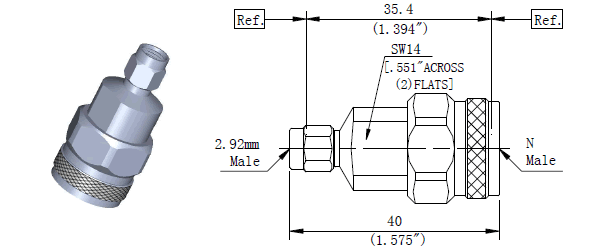 Microwave RF adapters N Male to 2.92mm Male