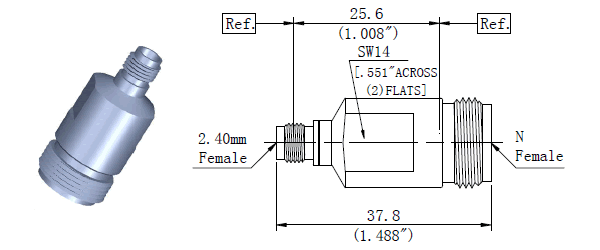 Microwave  RF  adapters N Female to 2.4mm Female