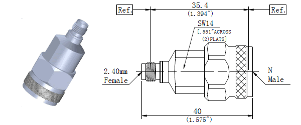 Microwave  RF  adapters N Male to 2.4mm Female