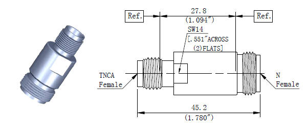 Microwave RF adapters N Female to TNCA Female