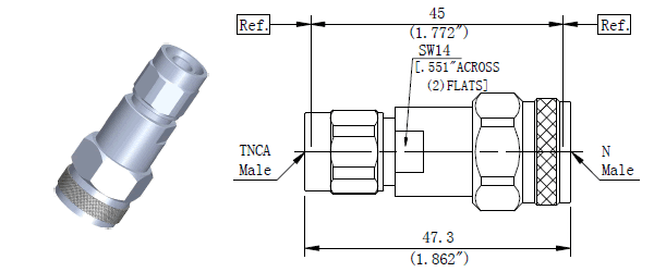 Microwave RF adapters N Male to TNCA Male