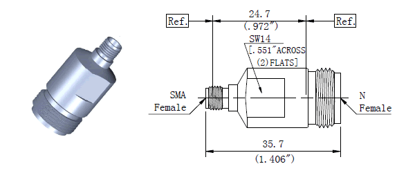 Microwave  RF  adapters N Female to SMA Female
