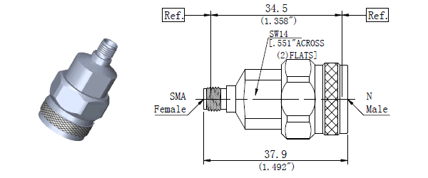 Microwave  RF  adapters N Male to SMA Female
