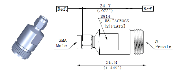 Microwave  RF  adapters N Female to SMA Male