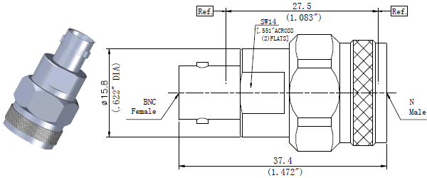 Microwave  RF  adapters N Male to BNC Female